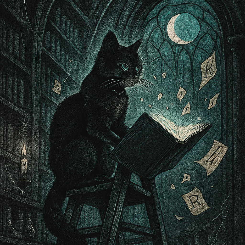 Cat Familiar Library Midnight Painting by diamonds kit