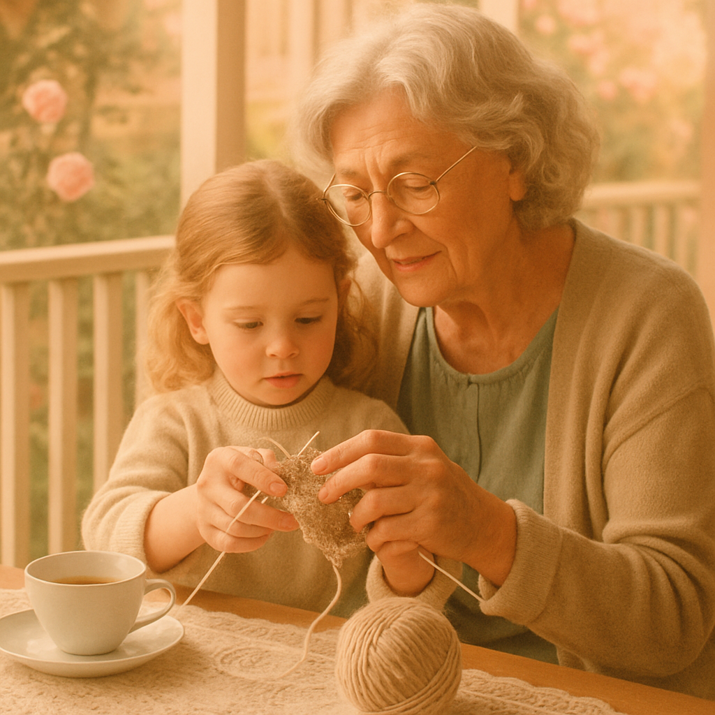Timeless Affection A Rose Tinted Afternoon With Grandmother And Child paint by diamond