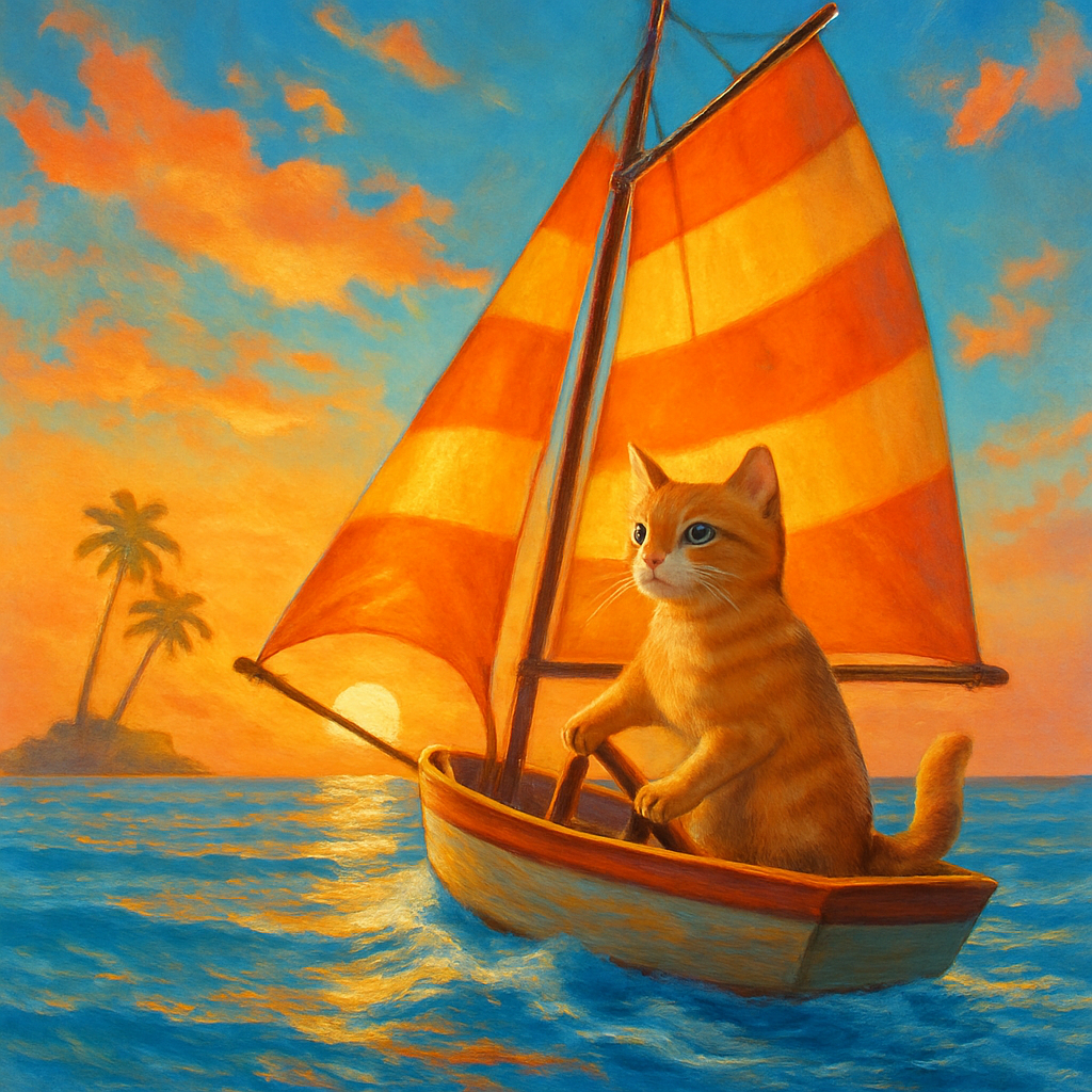Sailboat Cat Setting Off At Sunset paint by diamond