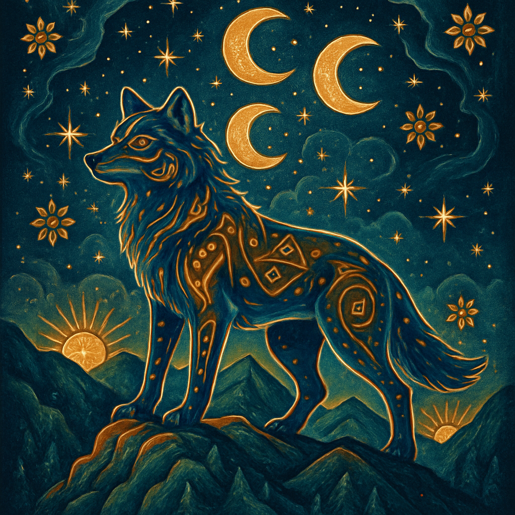 Mountain Harmony Wolf Celestial Design Paint by diamonds art