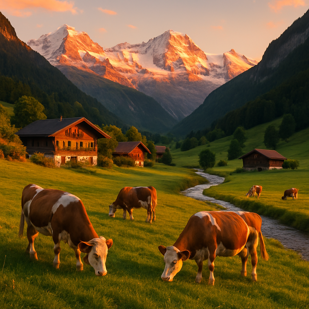 Serene Sunset In Swiss Alps Valley DIY paint by diamonds