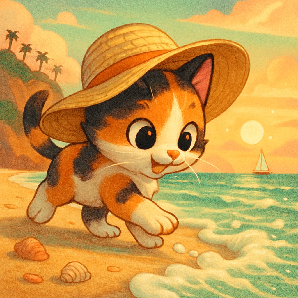 Sun Hat Stroll Kitten DIY paint by diamonds