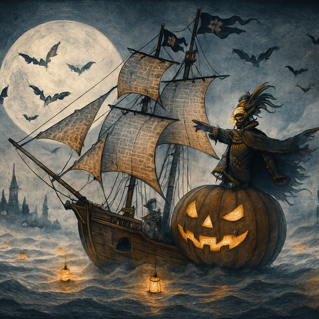 Moonlit Masquerade Pumpkin Ship diamond painting