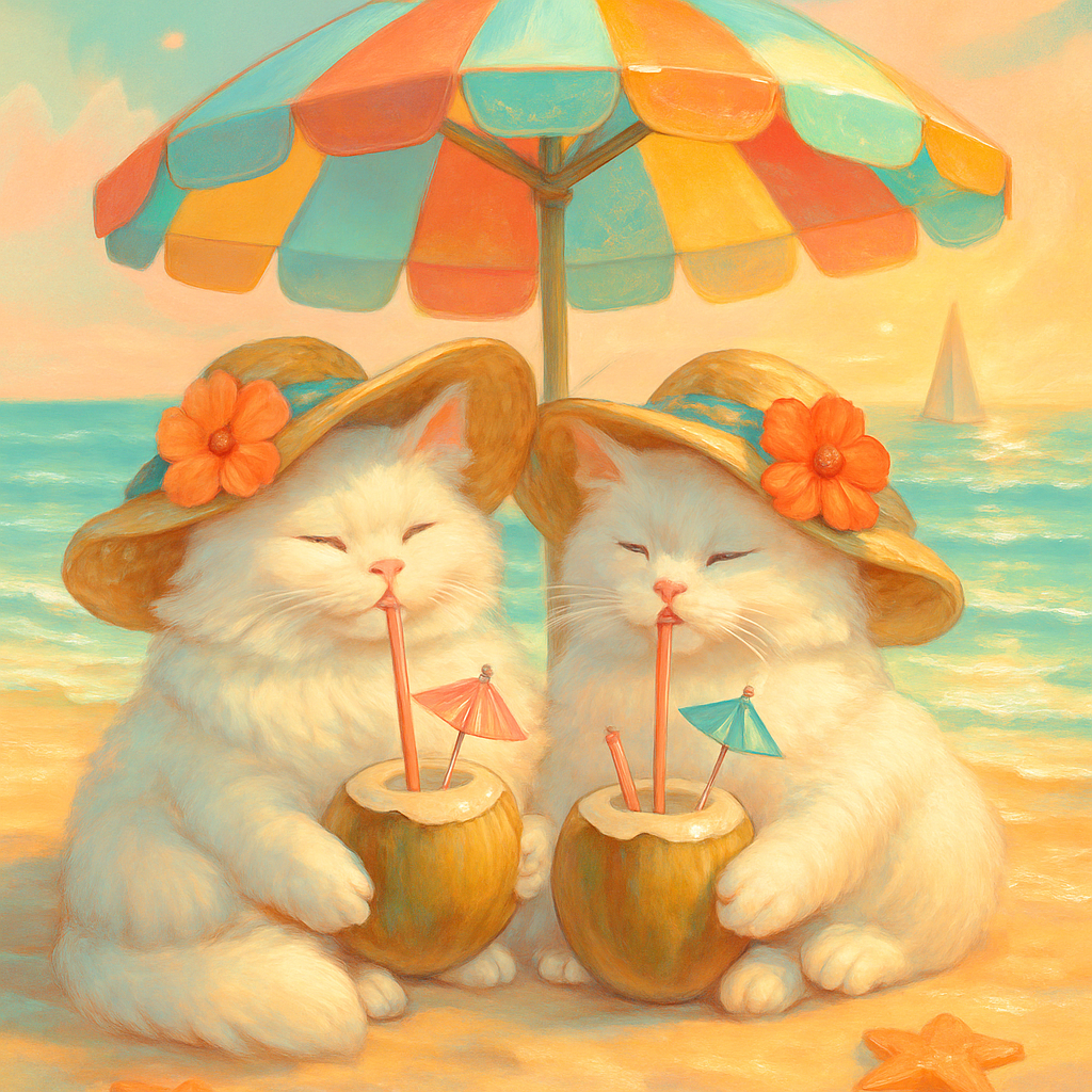 Sun Hats And Sea Breezes With Cozy Cats diamond painting