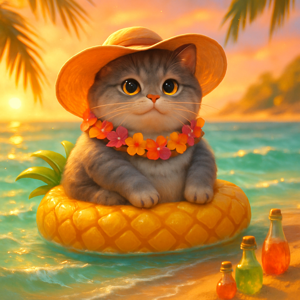 Pineapple Float Sun Hat Cat paint by diamond