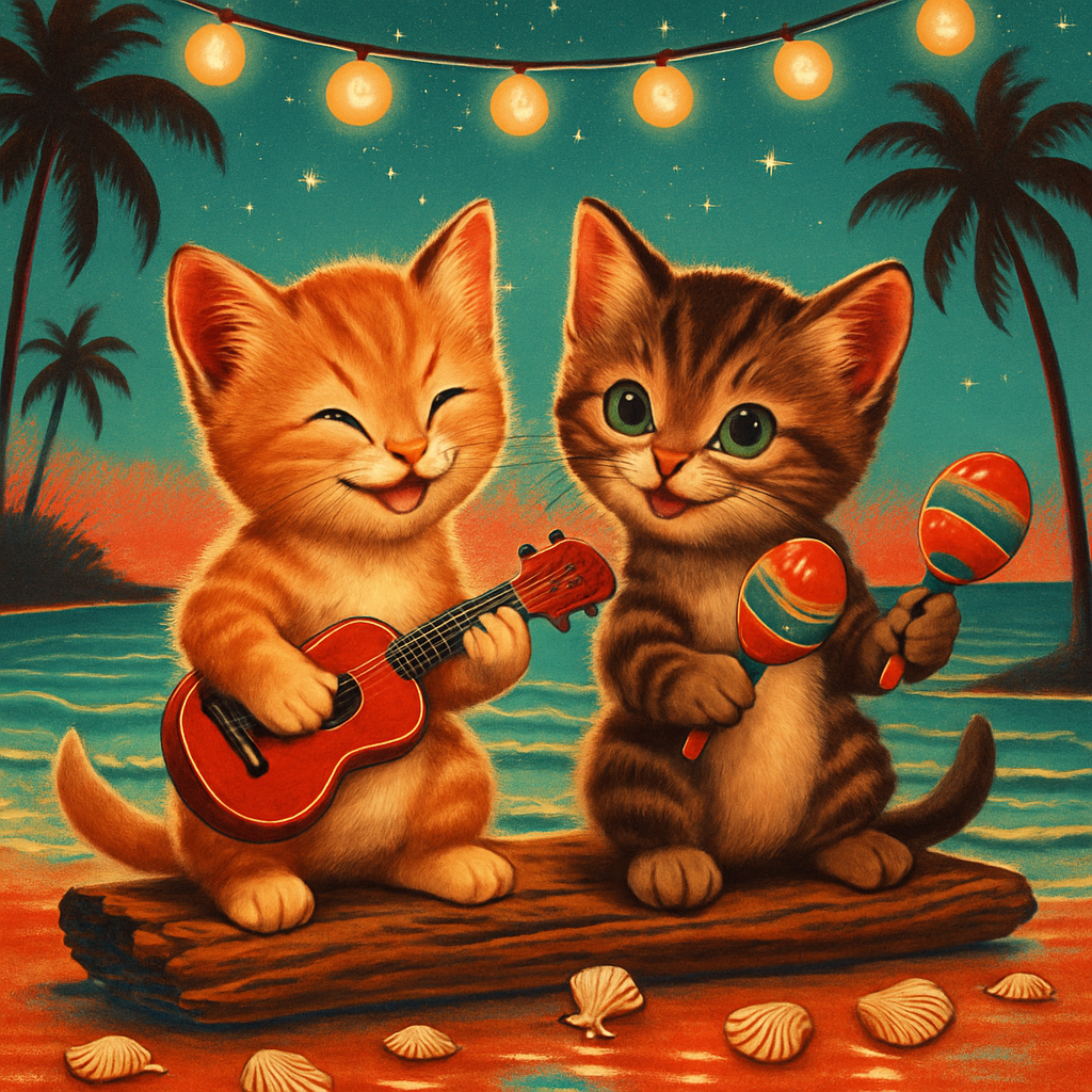 Seaside Music Box Kittens paint by diamond