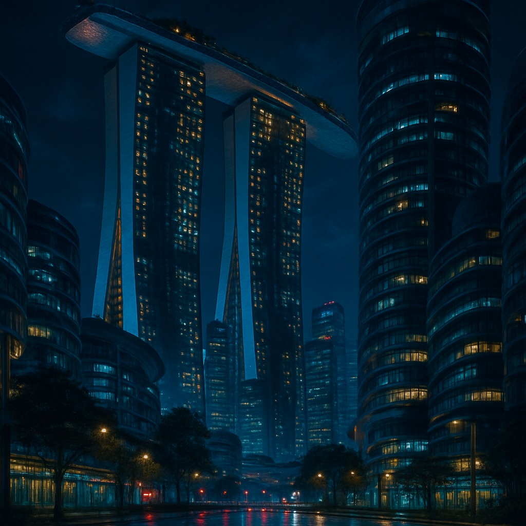 Futuristic Cityscape With Skybridge In Singapore Paint by diamonds art