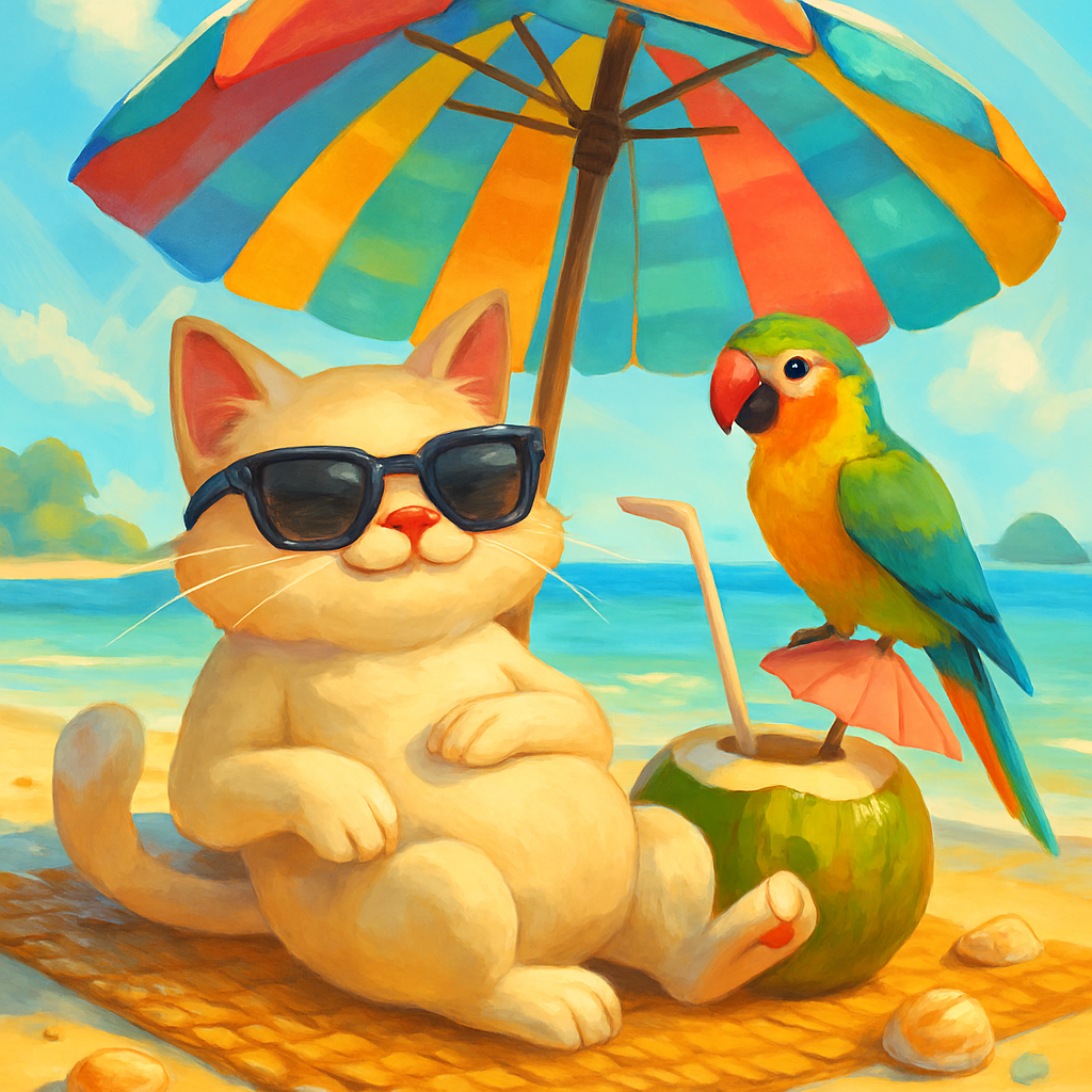 Umbrella Shade Cat With Parrot Friend paint by diamonds