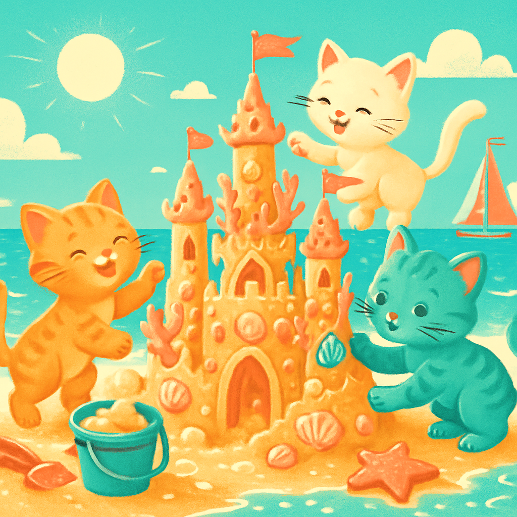 Kittens Building Coral Castle paint by diamond