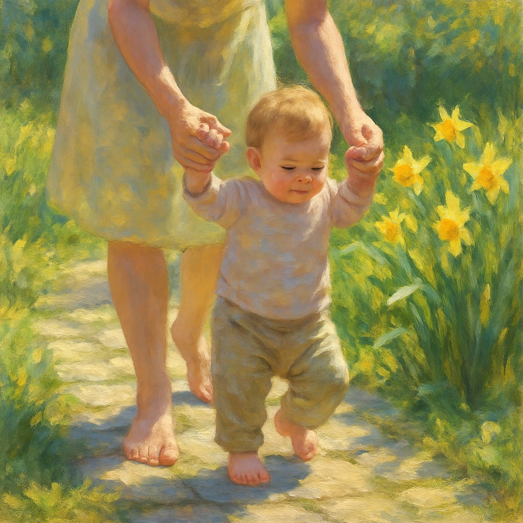 First Steps Journey: Mother Guiding Tiny Feet paint by diamonds