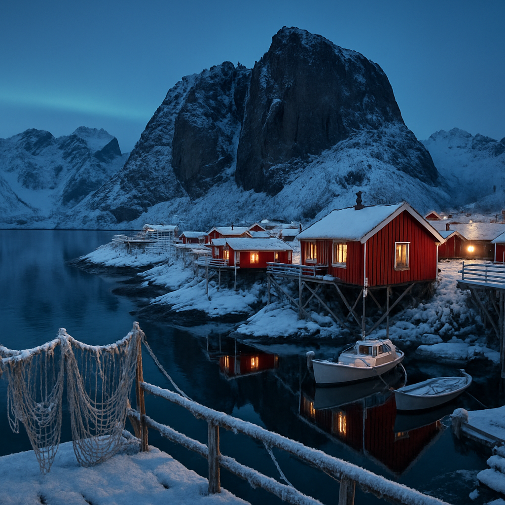 Lofoten Winter Harbor Reflected Peak painting diamond kit