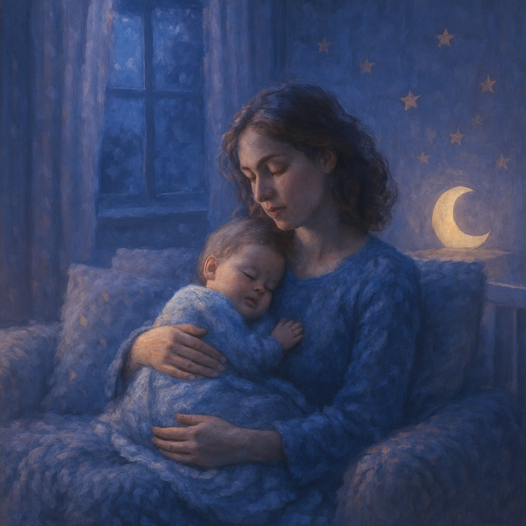 Lullaby Under Stars: Mother Cradling Child’s Dream diamond painting