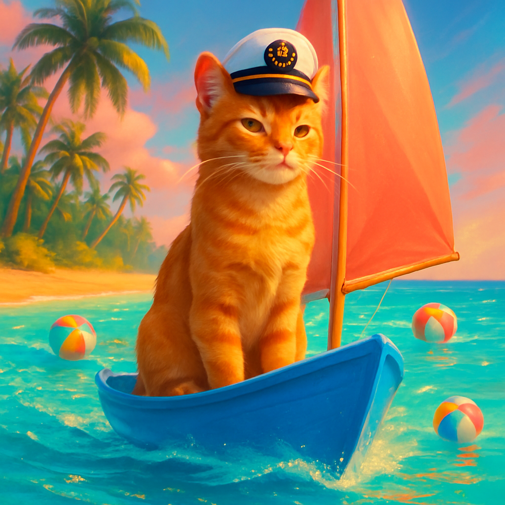 Cat On Sailboat Under Tropical Sun Paint by diamonds kits