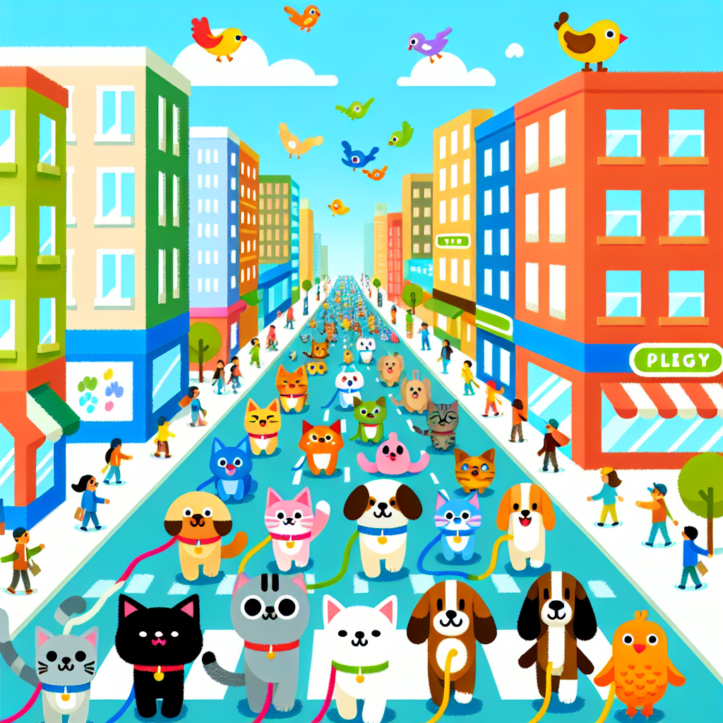 Pet Parade Through Busy Town Paint By Diamonds Art