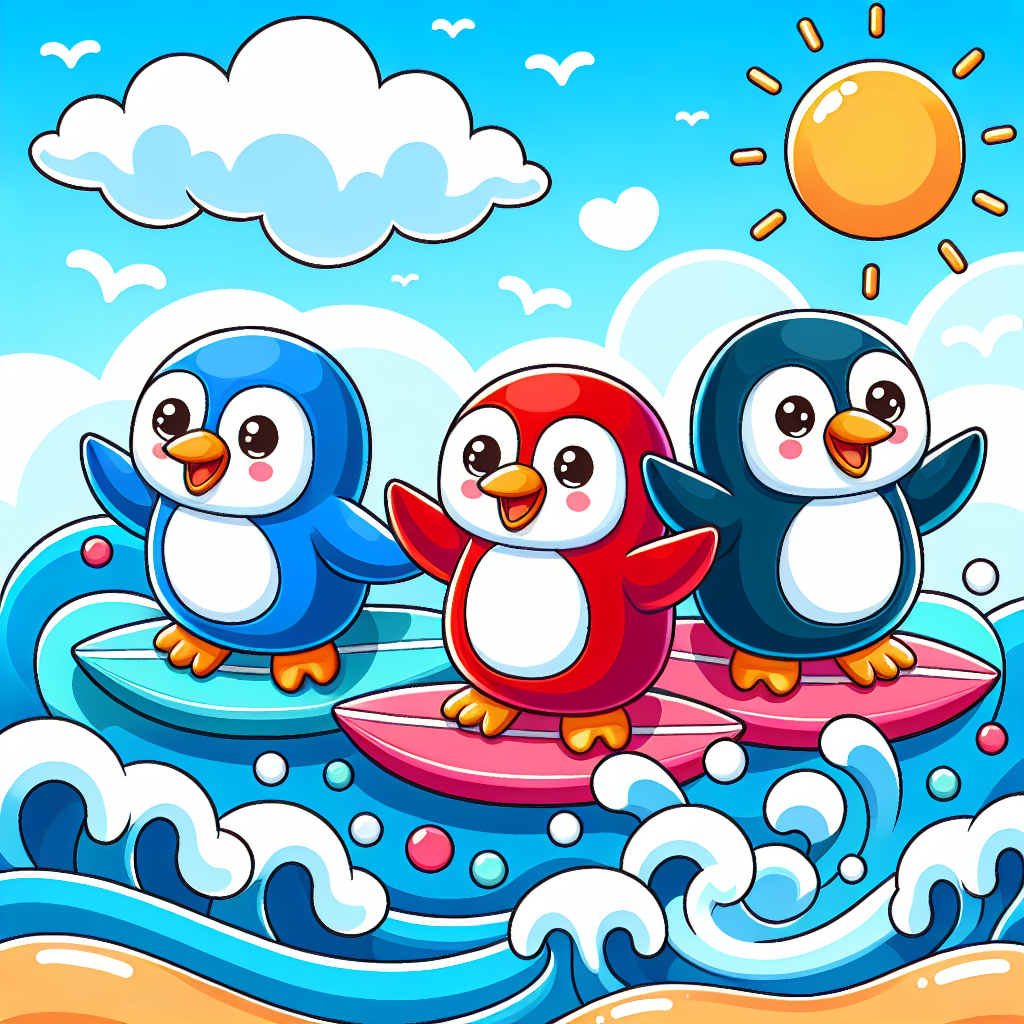 Ocean Surfing Penguins Diamond Painting