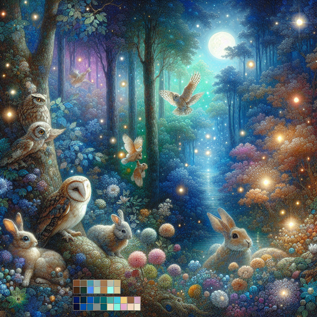 Whimsical Moonlit Forest Painting By Diamonds Kit