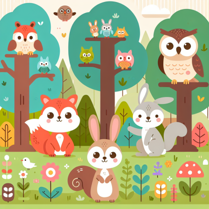 Furry Forest Friends Paint By Diamonds Art