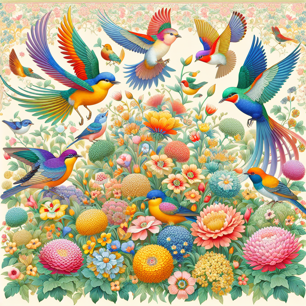 Garden Gathering Of Birds Painting Diamond Kit