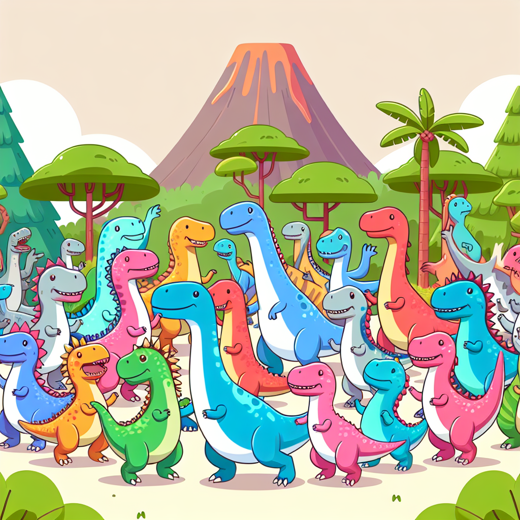 Dancing Dinosaurs In Prehistoric Party DIY Paint By Diamonds