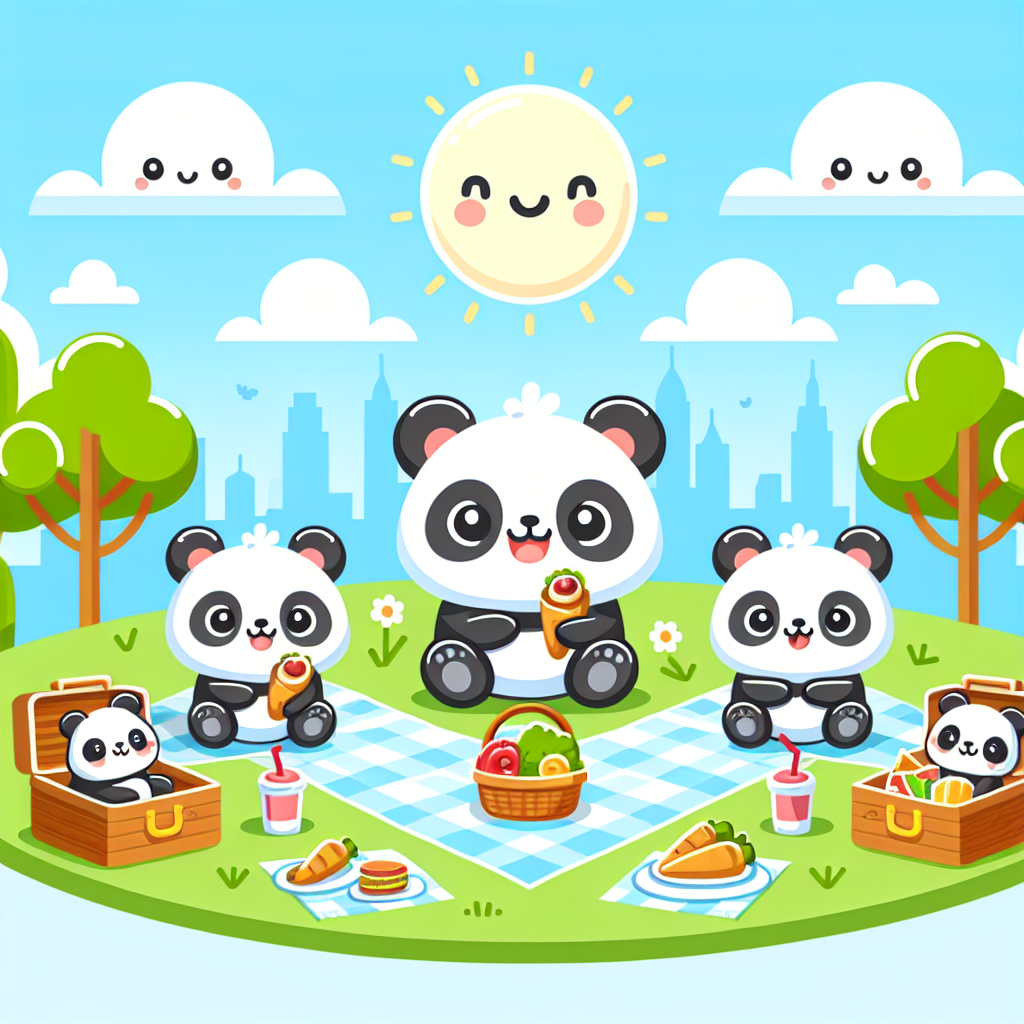 Panda Picnic In The Park Painting Diamond Kit