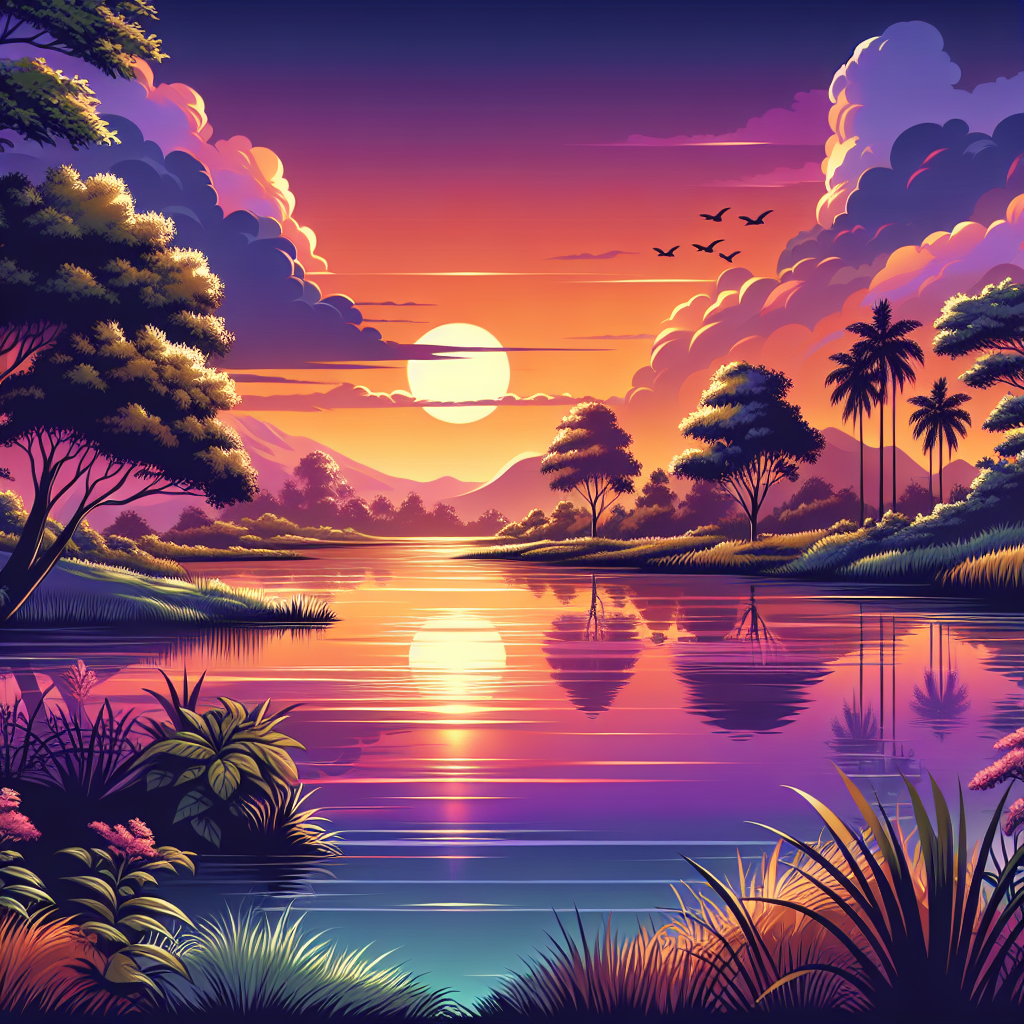 Tranquil Sunset Lake Painting Diamond Kit