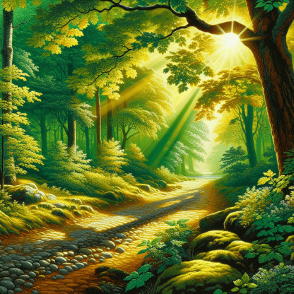 Sunlit Forest Harmony Paint By Diamonds Art