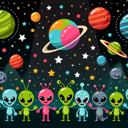 Space Adventure With Alien Friends Paint By Diamond