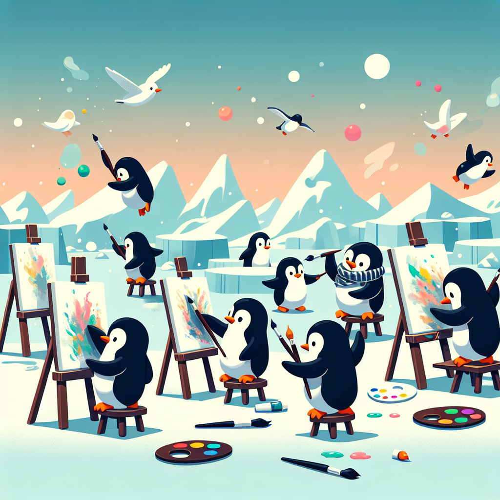 Artistic Penguins' Painting Party Paint By Diamond