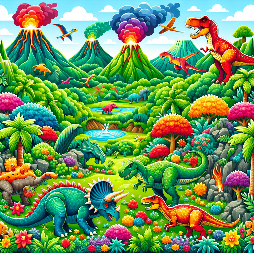 Fantasy Land Of Dinosaurs Painting By Diamonds Kit
