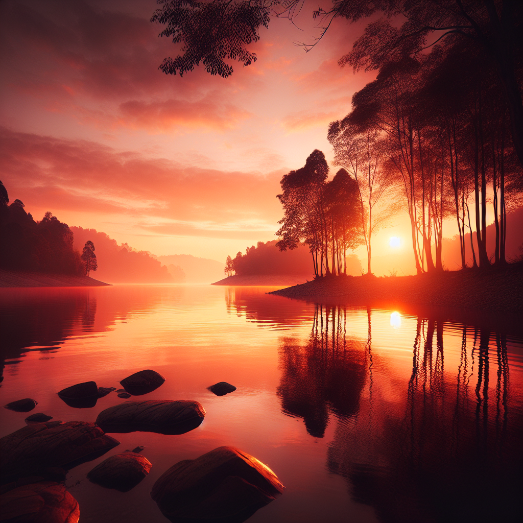 Peaceful Sunset Lake Diamonded Painting Kits