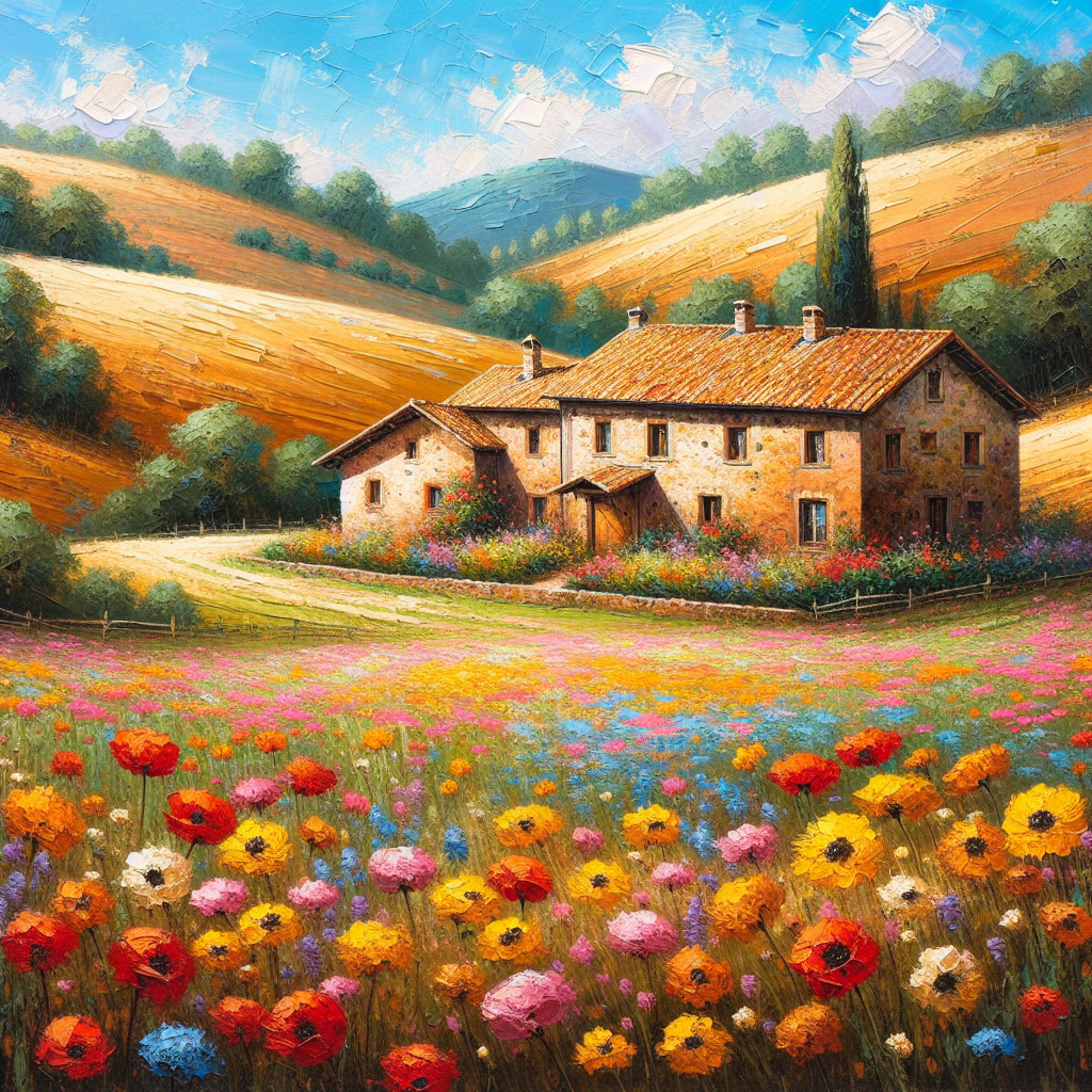 Rustic Country Landscape Painting By Diamonds Kit