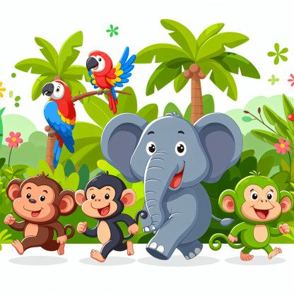 Playful Jungle Parade Painting By Diamonds Kit