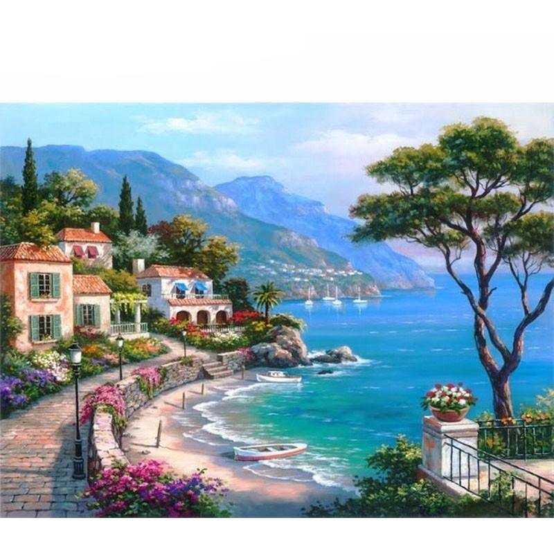Beautiful Seaside Town 5D DIY Paint By Diamond Kit - Paint by Diamond