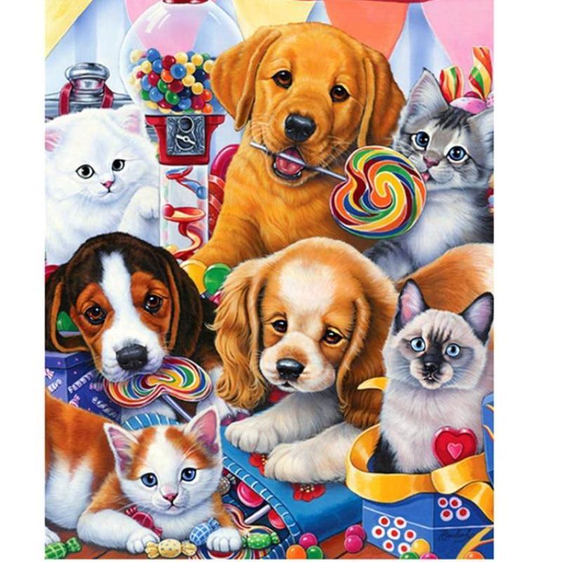 Cute Cat & Dog Family 5D DIY Paint By Diamond Kit – Original Paint By ...