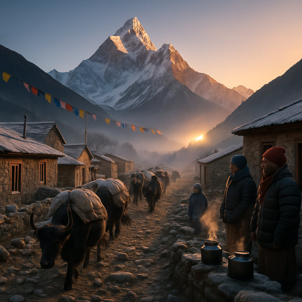 Khumbu Village Sunrise painting diamond kit