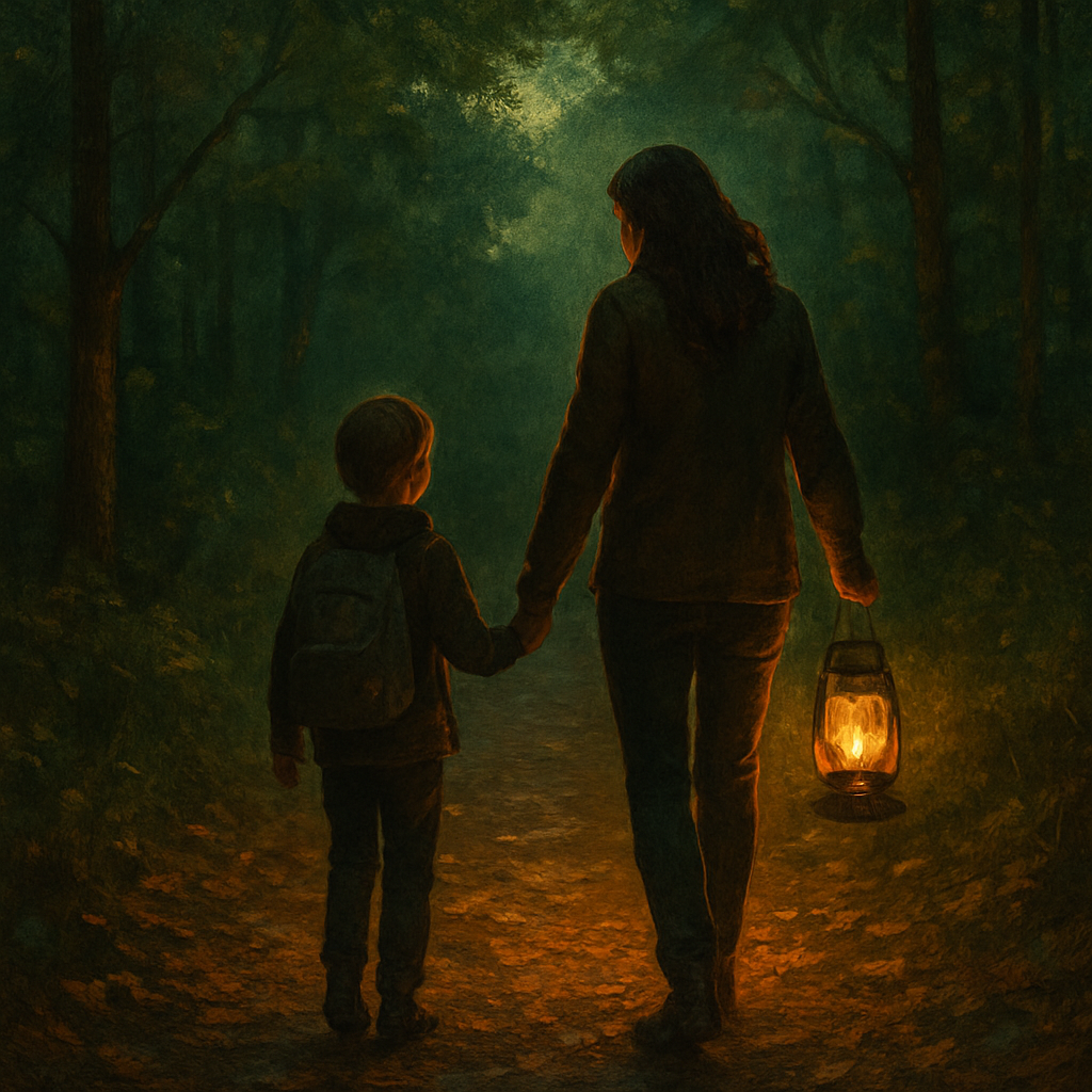 Guiding Lantern On A Forest Trail Painting by diamonds kit