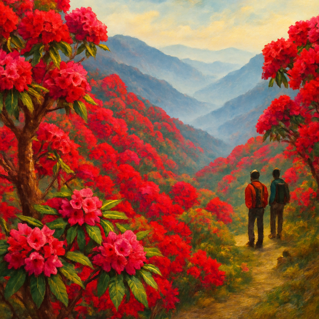 Rhododendron Arboreum In Sikkim Rhododendron Sanctuary Painting by diamonds kit