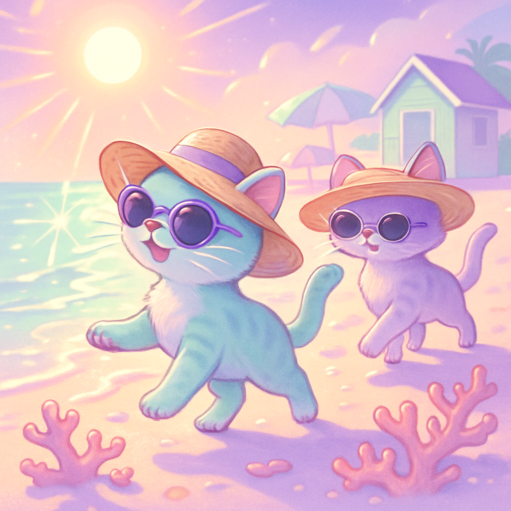 Sunhat Stroll Kitties paint by color