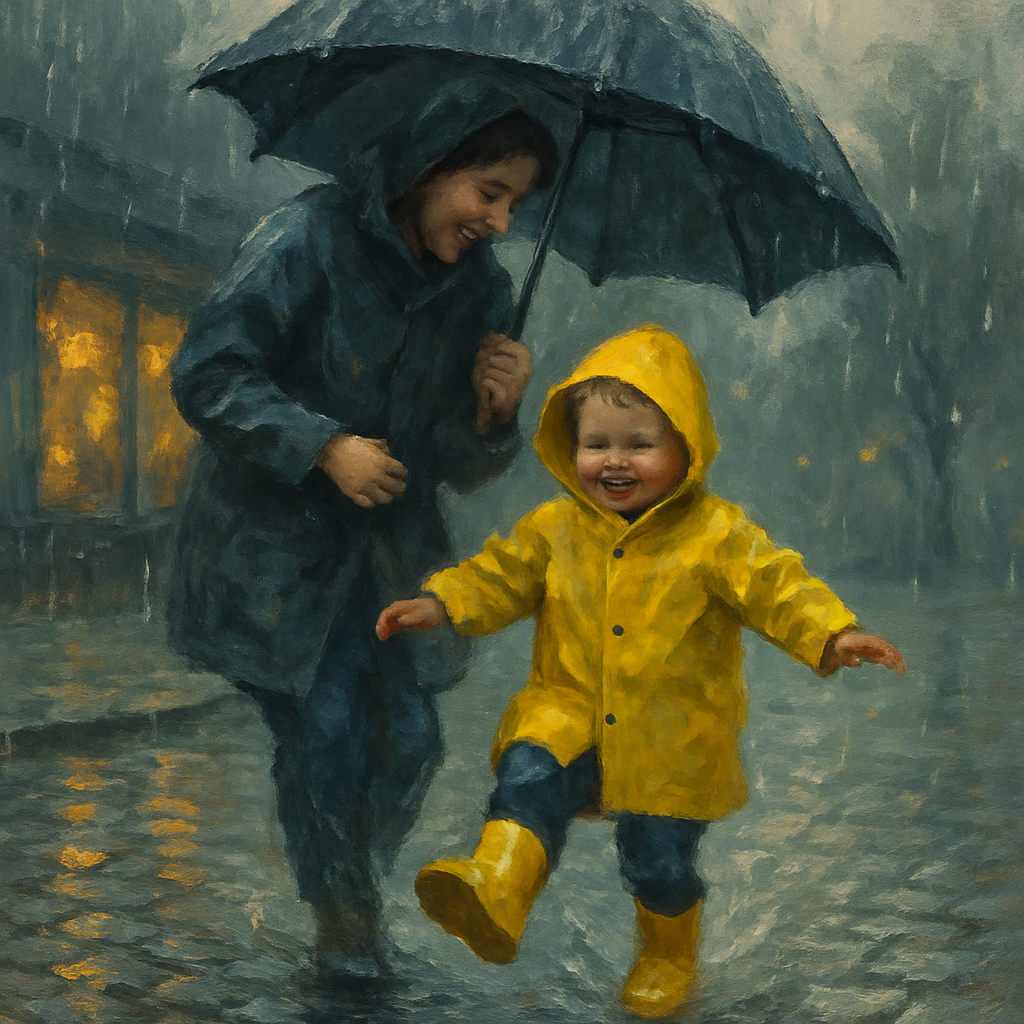 Rainy Day Window Dance Holding Umbrellas Together paint by color