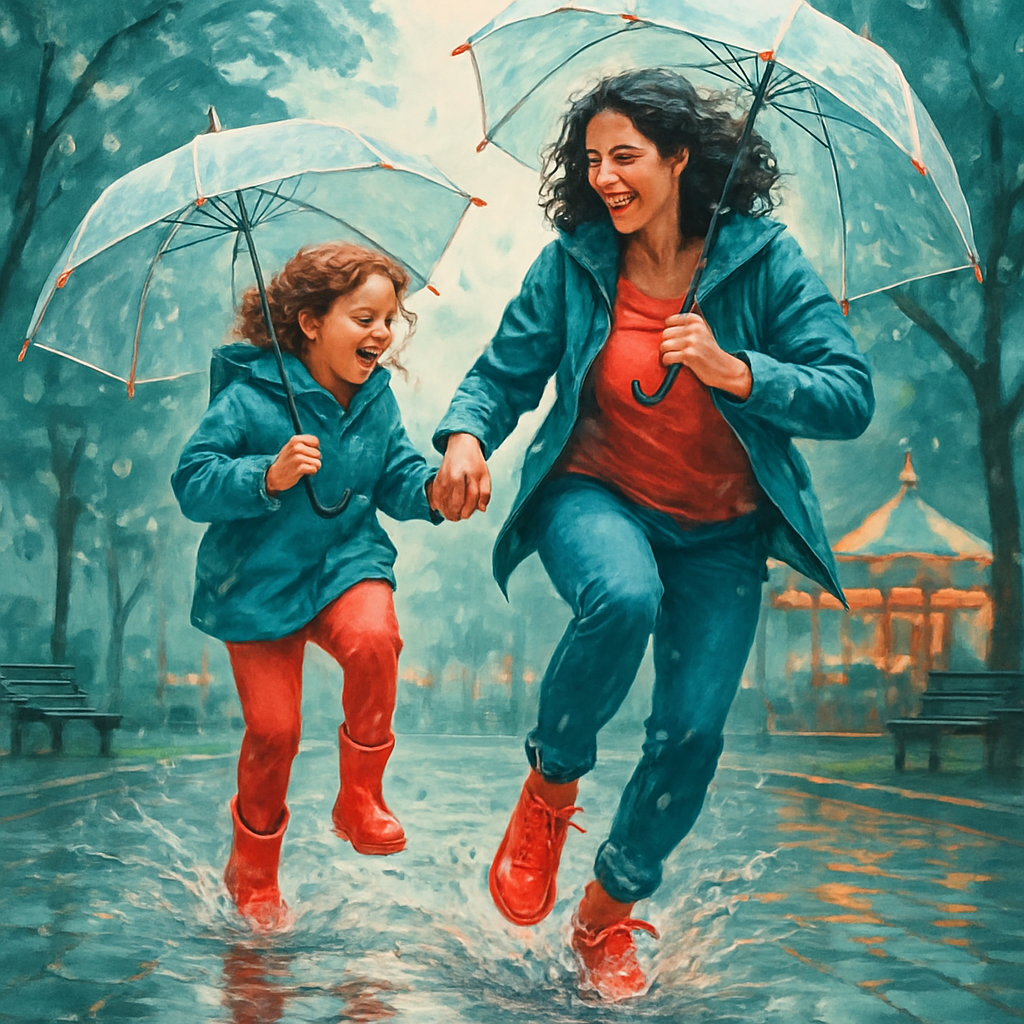 Playful Echoes In The Rainy Park painting diamond kit