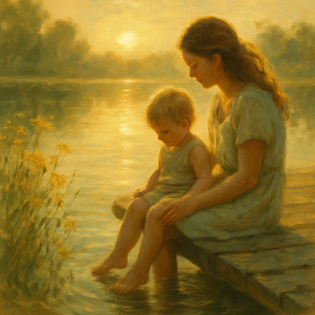 Sunlit Devotion A Tender Moment By The Lake paint by diamond