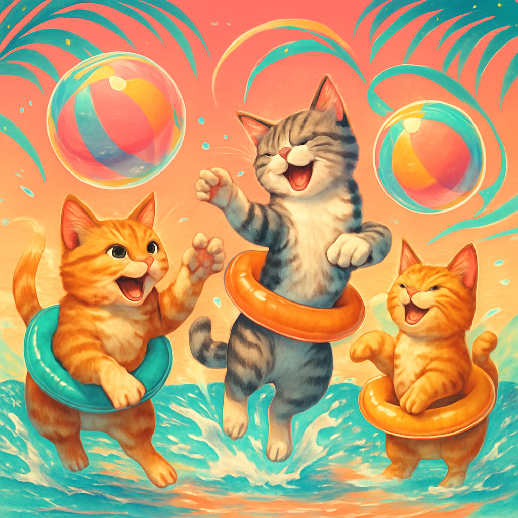 Beach Ball Bonanza Cats DIY paint by diamonds