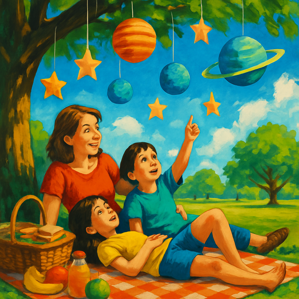 Picnic Under A Sky Of Paper Planets DIY paint by diamonds