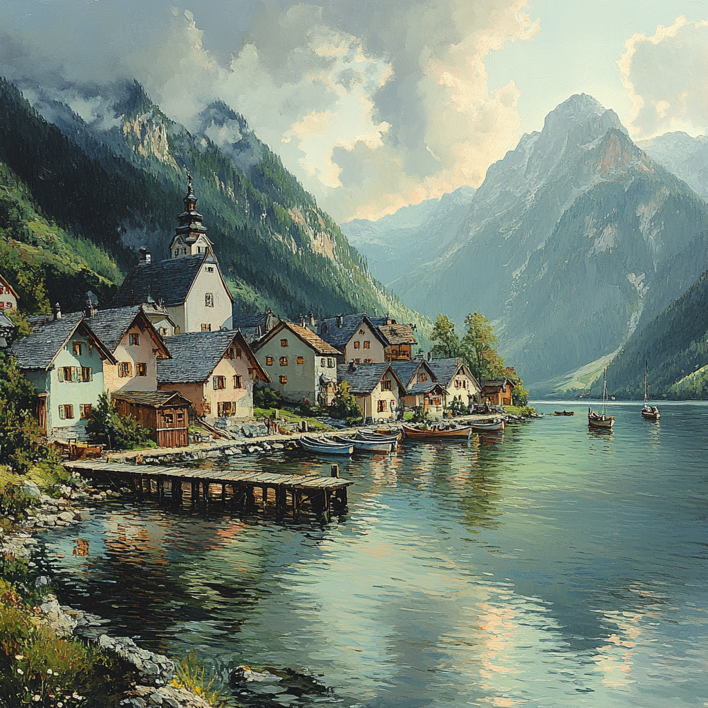Hallstatt Old Town Austria Painting by diamonds kit