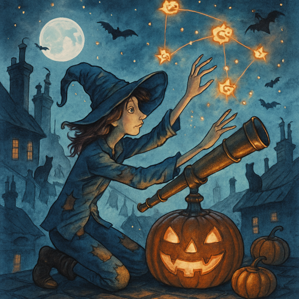 Pumpkin Astronomer Of The Midnight Rooftops Painting by diamonds kit