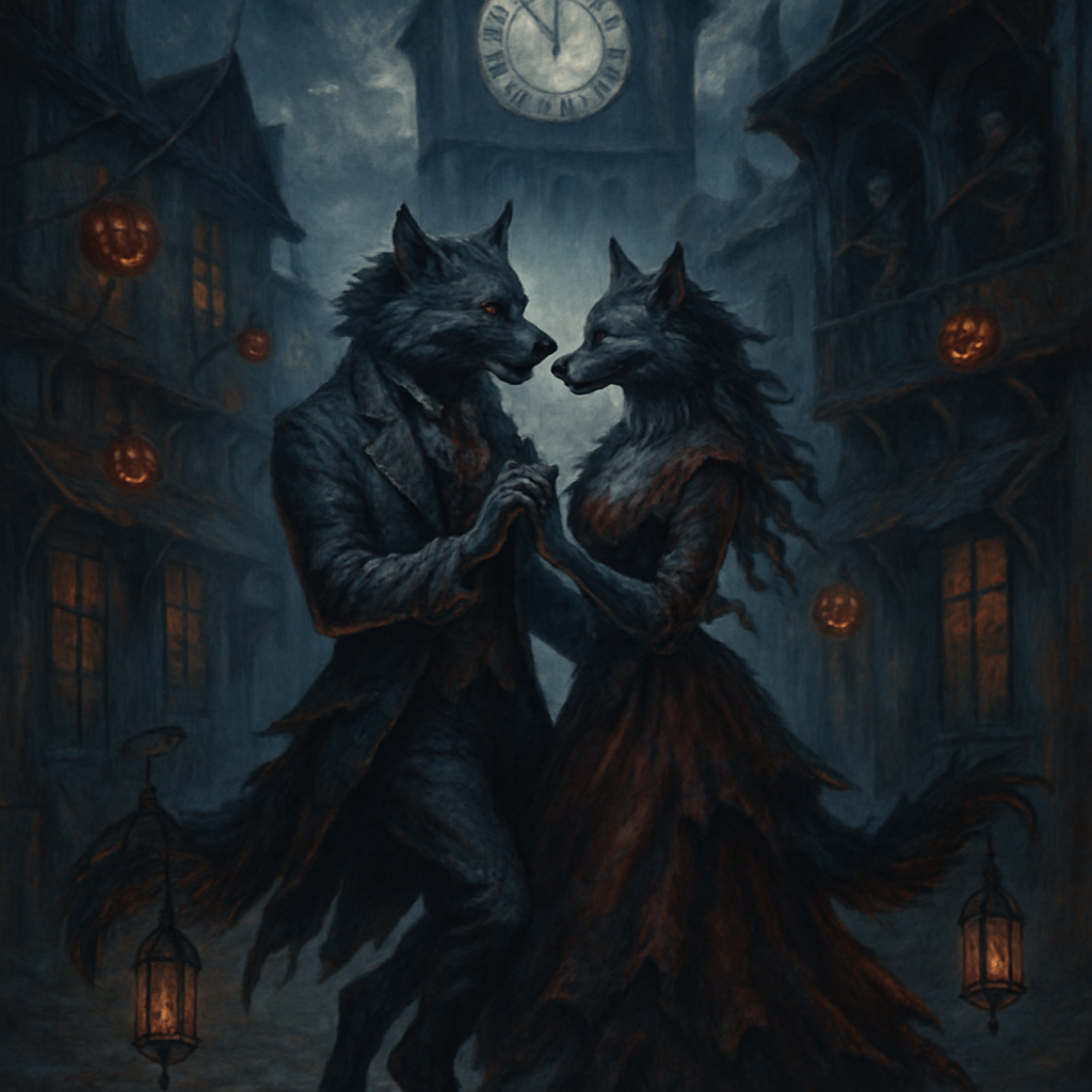 Wolves Waltz Beneath The Harvest Clocktower diamond painting