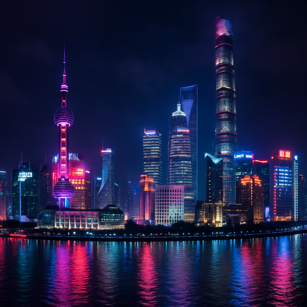 Lujiazui Skyline And Shanghai Tower Night View painting diamond kit