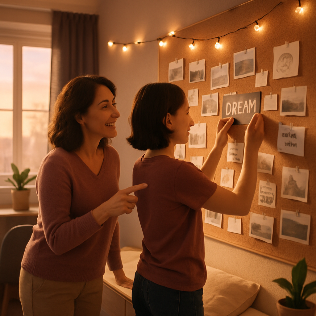 Window Of Tomorrows Mother And Teen Planning The Dream Wall diamonded painting kits
