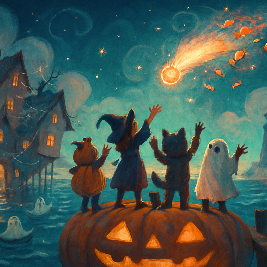 Candy Comet Over Pumpkin Harbor paint by diamond
