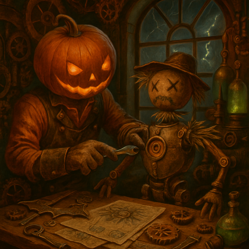Pumpkin Engineer In The Haunted Workshop DIY paint by diamonds